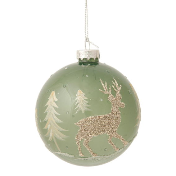 Julkula grön med julmotiv, glaskula