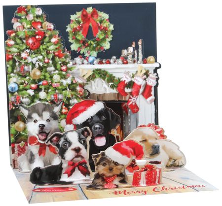 3D Pop-Up Kort - Julhundar med belysning- Julkort