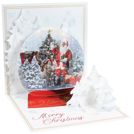 3D Pop-Up Kort - Tomte i snöglob med belysning- Julkort
