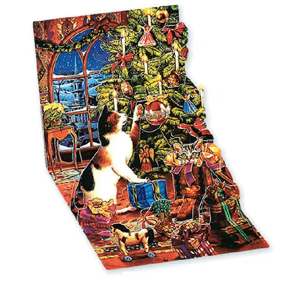 3D Pop-Up Kort - Julkatt- Julkort