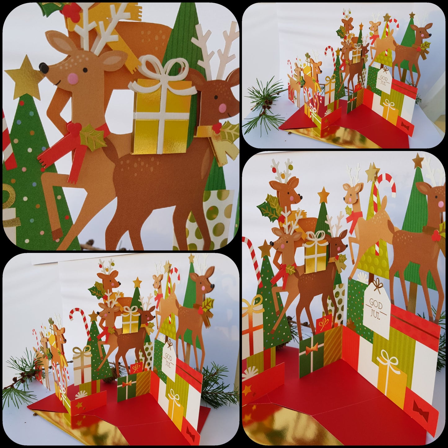 3D Pop-Up Julkort - Tomtens Renar m. Julklappar