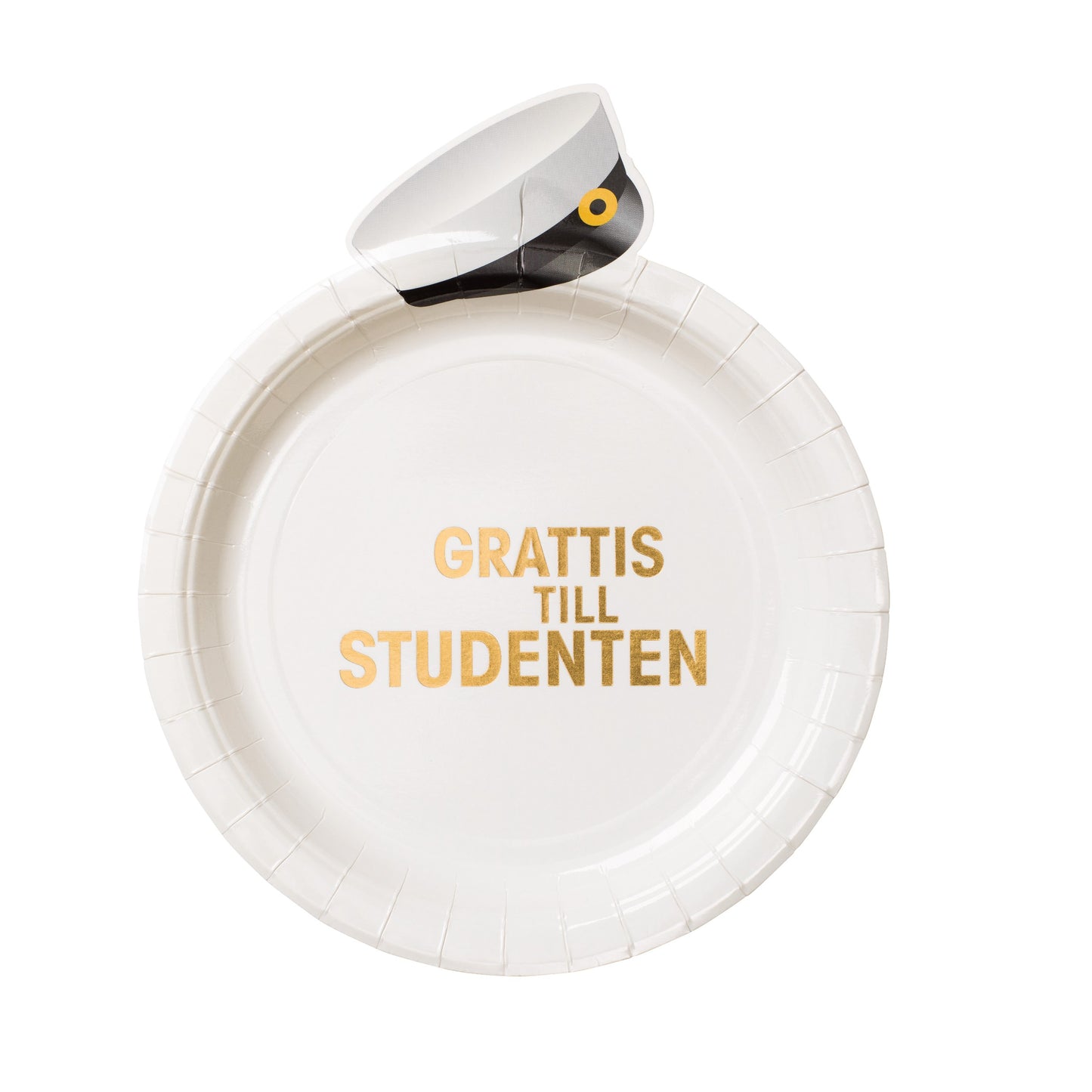 Tallrik "Grattis till Studenten", utstansad studentmössa
