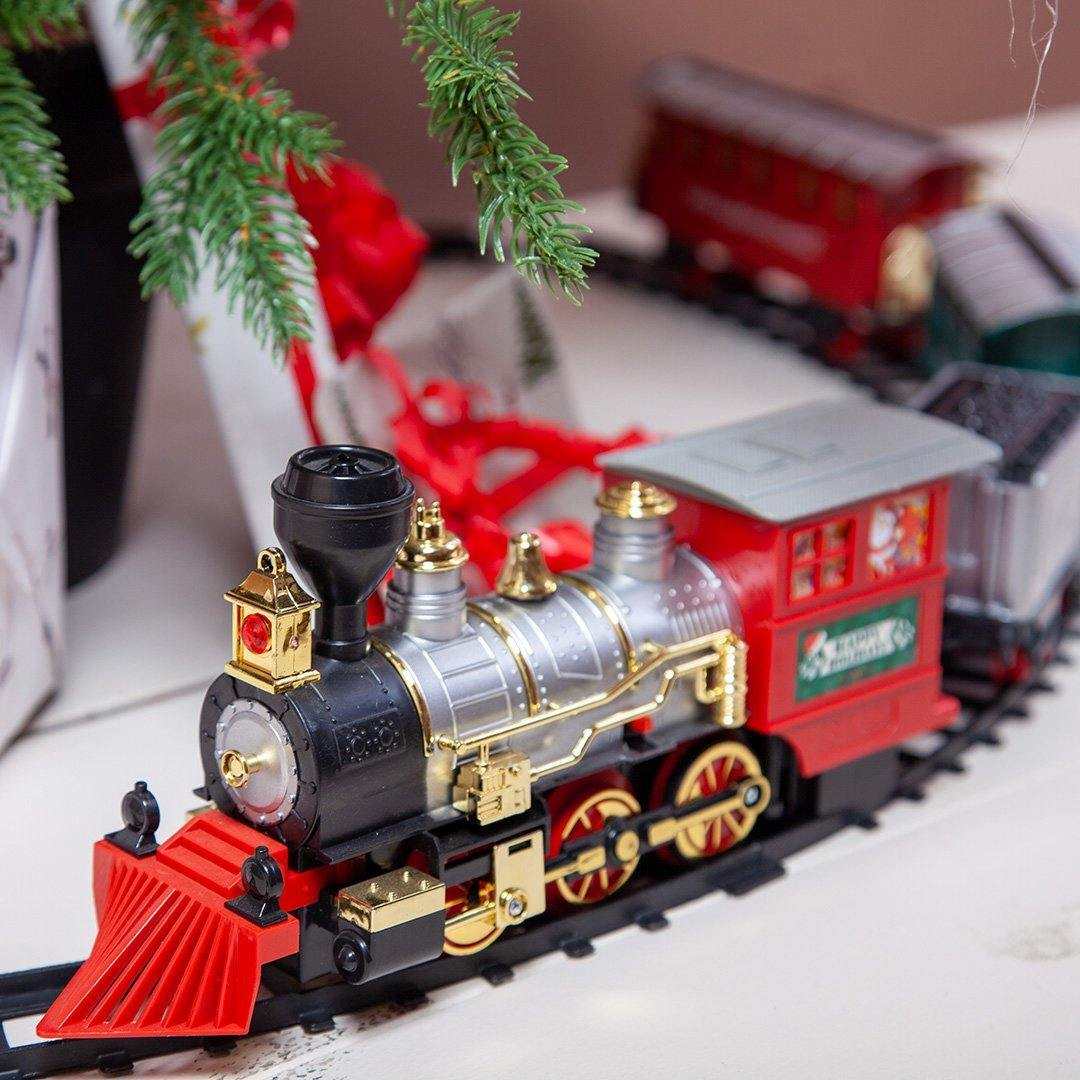 Tåg, set med lok, 3 vagnar och räls - The Christmas Store - Sverige