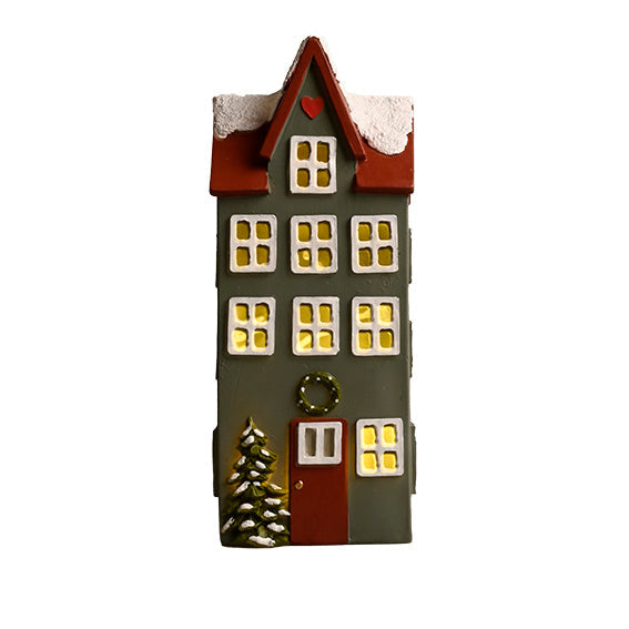 Hus med LED-lampor (Poly) 27cm