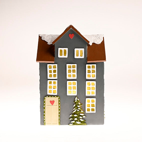 Hus med LED-lampor (Poly) 21cm