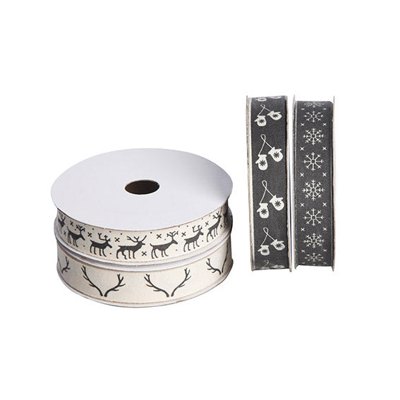 Julklappsband vit/svart 5M