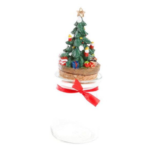 Julburk i glas med julgran på locket