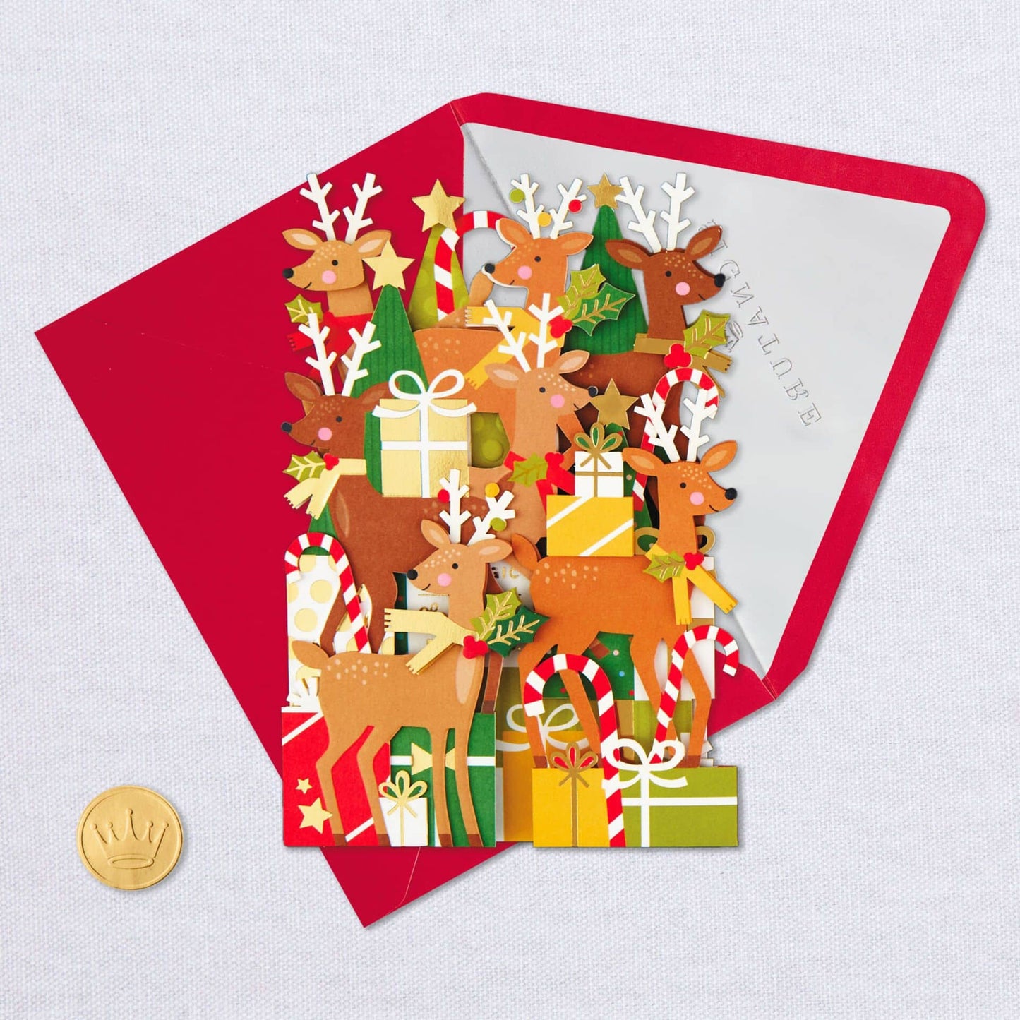 3D Pop-Up Julkort - Tomtens Renar m. Julklappar