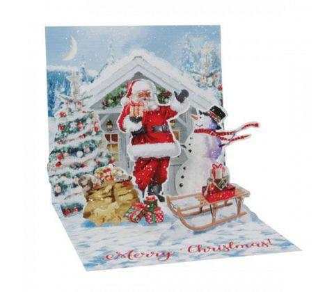 3D Pop-Up Kort - Tomte m. Snögubbe - Mini Julkort - The Christmas Store - Sverige