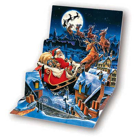 3D Pop-Up Kort -  Tomten på flygande slädtur - Julkort