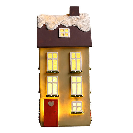 Hus med LED-lampor (Poly) 27cm